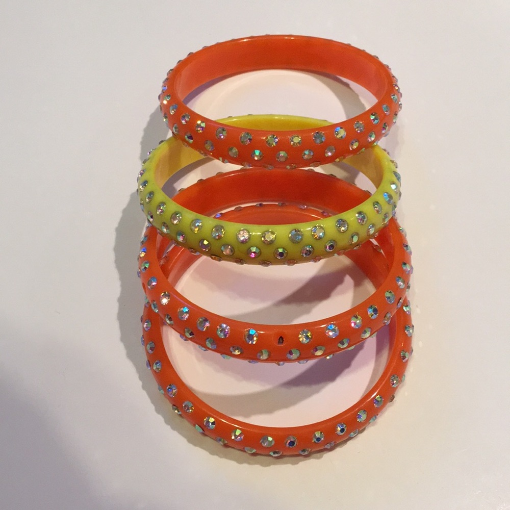 Vintage Plastic Rhinestone Kids Bangle Set - Picture 2 of 3